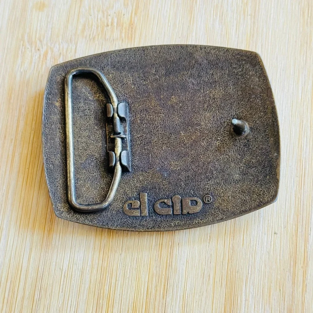 Vintage El Cid Bobcat belt buckle‎ Leather brass Rare
